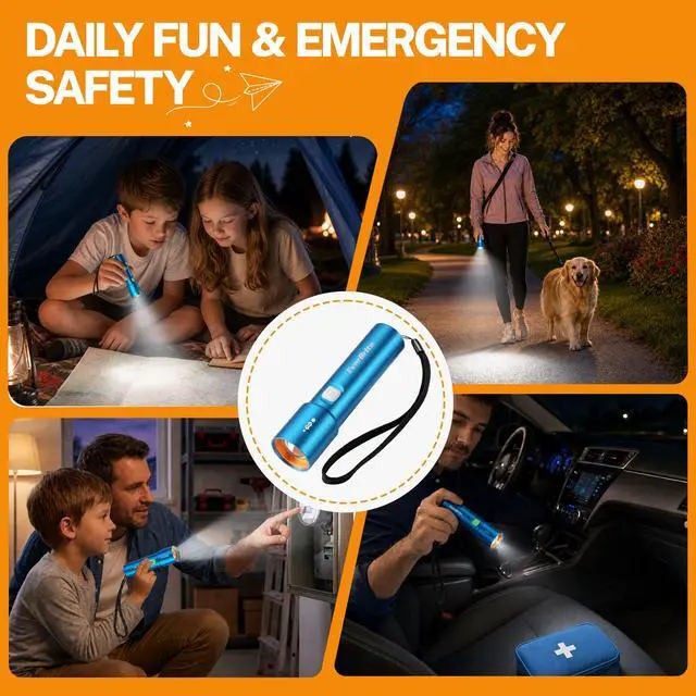 Alt view image 7 of 7 - Small EDC Rechargeable Flashlight with 3 Modes-Blue 1 Pack