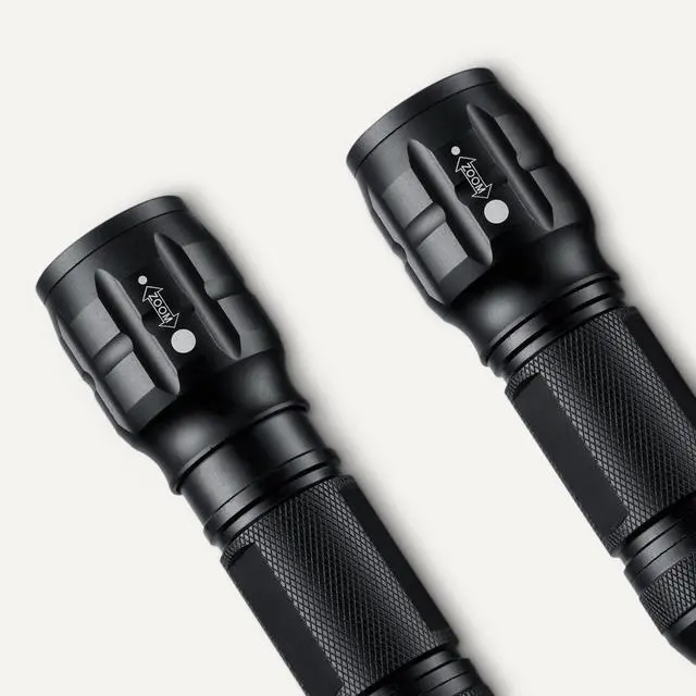 Alt view image 4 of 5 - Tactical Flashlight, Durable Waterproof 140 Lumens LED, 3 Light Modes, Zoomable Beam, Black