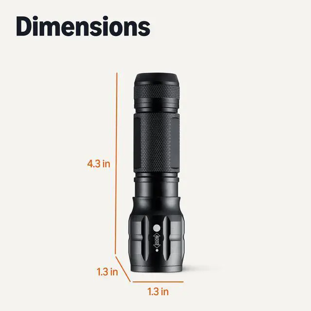 Alt view image 5 of 5 - Tactical Flashlight, Durable Waterproof 140 Lumens LED, 3 Light Modes, Zoomable Beam, Black
