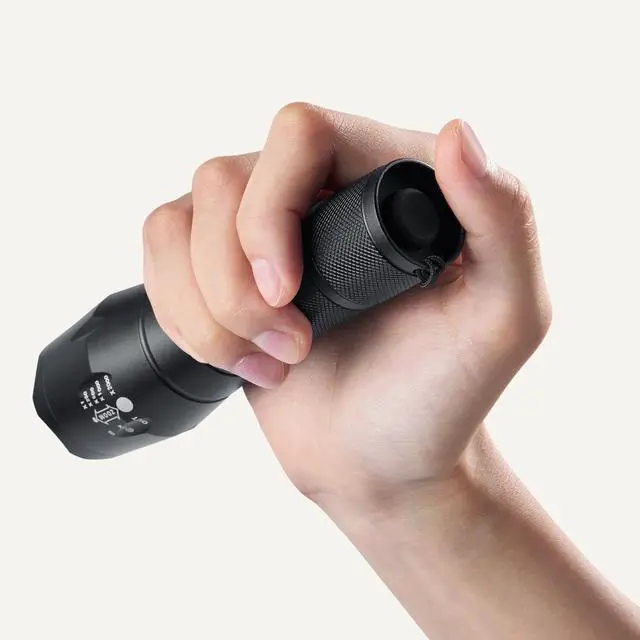 Alt view image 3 of 5 - Handheld LED Flashlight, 200 Lumen, Adjustable Brightness Focus, 5 Light Modes, Water Resistant IPX4, Black