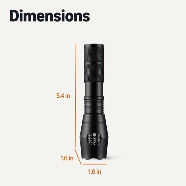 Alt view image 5 of 5 - Handheld LED Flashlight, 200 Lumen, Adjustable Brightness Focus, 5 Light Modes, Water Resistant IPX4, Black