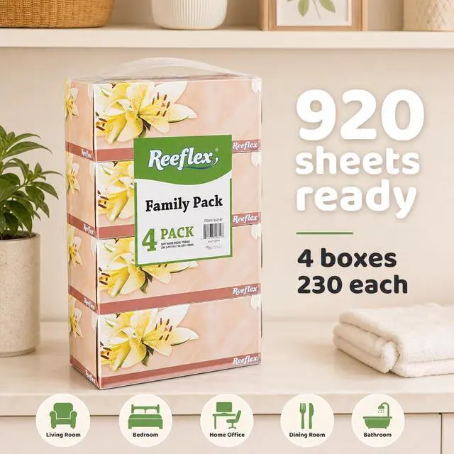 Alt view image 2 of 7 - Facial Tissues, 2-Ply Soft Facial Tissue - 4 Boxes,