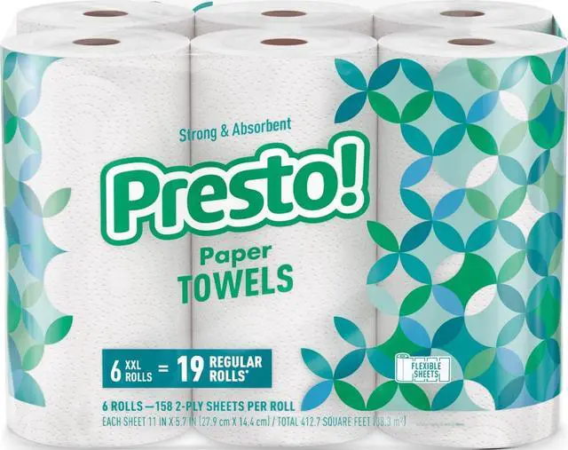 Main image of Ultra-Strong Premium Paper Towels, 158 Sheet Huge roll - Flex-a-Size, 6 Rolls, Equivalent to 19 Regular Rolls, White