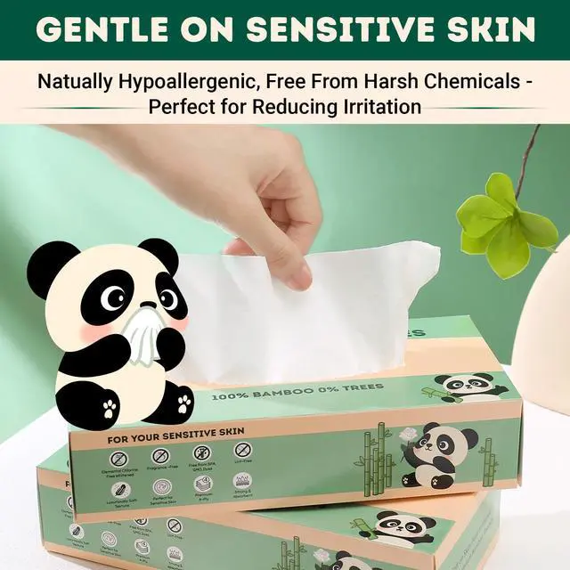 Alt view image 7 of 7 - Bamboo Facial Tissue Paper - 4 Ply Tissue Flat Box, Lint-Free, Hypoallergenic, Septic-Safe, Unscented, 60 Sheets per Box, 6 Pack, Total 360 Tissues