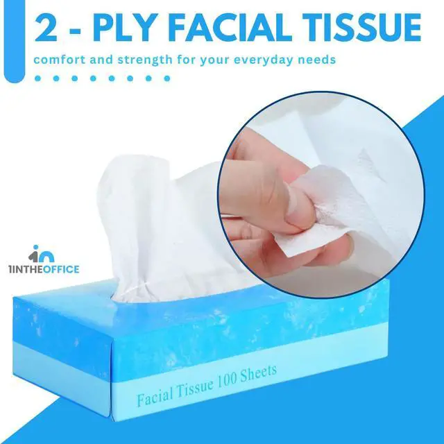 Alt view image 3 of 5 - Facial Tissue Paper, White Tissue, Flat Box with 100 Sheets, Soft 2-Ply, 6 Pack
