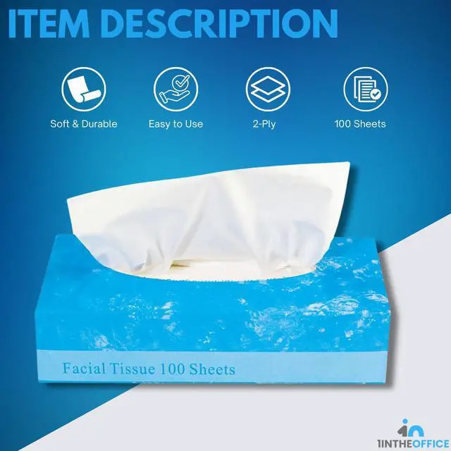 Alt view image 4 of 5 - Facial Tissue Paper, White Tissue, Flat Box with 100 Sheets, Soft 2-Ply, 6 Pack
