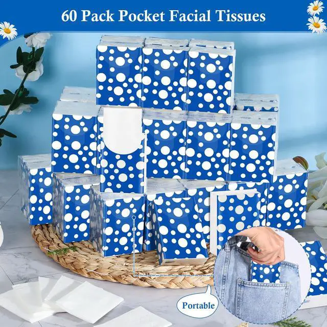 Alt view image 2 of 7 - 60 Pack Pocket Tissues Travel Packs 600 Sheets Travel Size Tissue Packs 3 Ply Unscented Small Mini Individual Portable Tissue Pack with Unique Embossing for Purse Holiday Travel Party