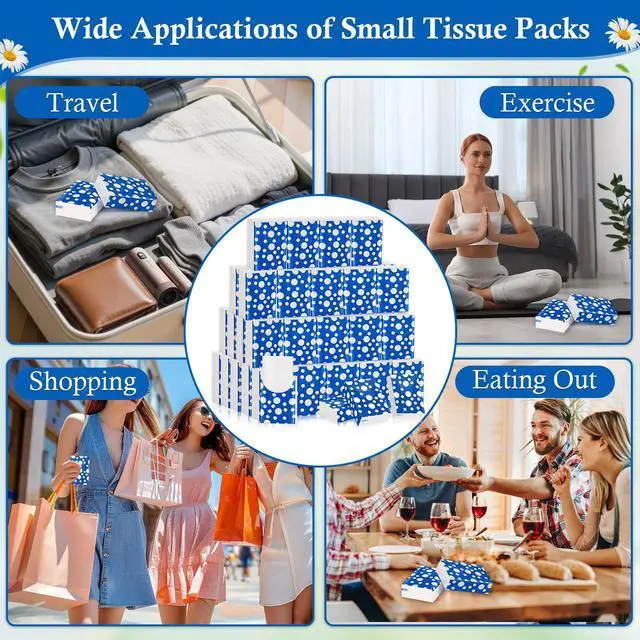 Alt view image 6 of 7 - 60 Pack Pocket Tissues Travel Packs 600 Sheets Travel Size Tissue Packs 3 Ply Unscented Small Mini Individual Portable Tissue Pack with Unique Embossing for Purse Holiday Travel Party