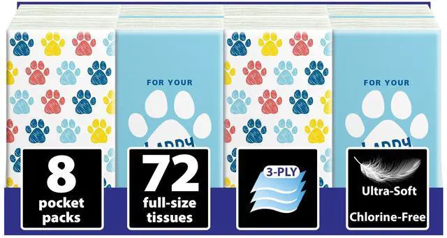 Main image of Travel Tissues, 8-Pack, 72 Soft 3-Ply Sheets, Playful Dog Design