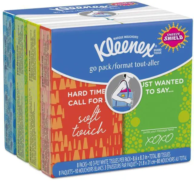 Main image of 46651 On The Go Packs Facial Tissues, 3-Ply, White, 10 Sheets/Pouch, 8 Pouches/Pack