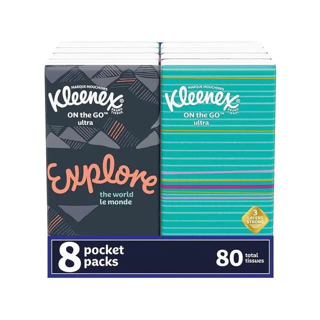 Alt view image 3 of 3 - 46651 On The Go Packs Facial Tissues, 3-Ply, White, 10 Sheets/Pouch, 8 Pouches/Pack