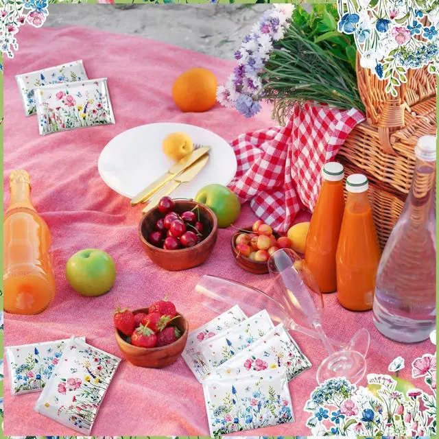 Alt view image 2 of 7 - 50 Pack Summer Floral Pocket Tissues Individual Packs Wildflower Wallet Facial Tissue Travel Bulk 3 Ply Flower Pocket Packets for Summer Wedding Party Supplies