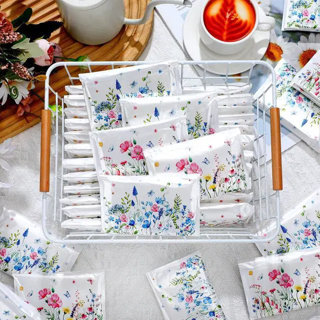 Alt view image 7 of 7 - 50 Pack Summer Floral Pocket Tissues Individual Packs Wildflower Wallet Facial Tissue Travel Bulk 3 Ply Flower Pocket Packets for Summer Wedding Party Supplies