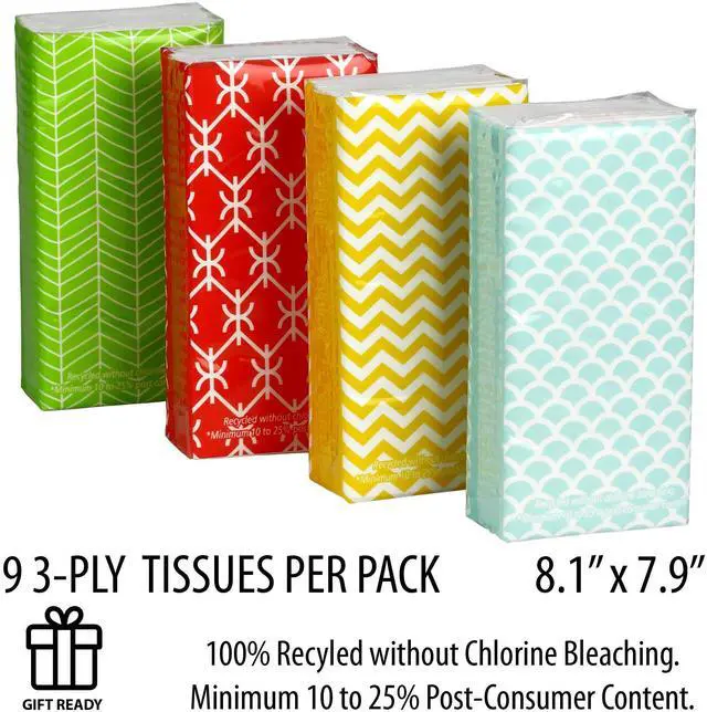 Alt view image 6 of 7 - Travel Tissue Packs 24 Compact 3-Ply Packs (216 Total), Soft Chlorine-Free Facial Tissues for Purse, Car, or School, Gentle & Durable, Non-Bleach, Stylish Geometric Design