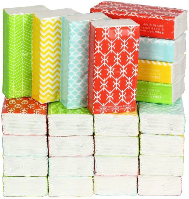 Alt view image 7 of 7 - Travel Tissue Packs 24 Compact 3-Ply Packs (216 Total), Soft Chlorine-Free Facial Tissues for Purse, Car, or School, Gentle & Durable, Non-Bleach, Stylish Geometric Design