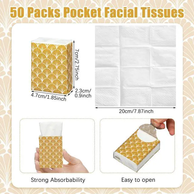 Alt view image 5 of 7 - 50 Pack Pocket Tissues Travel Packs 3 Ply,500 Sheet,Vintage