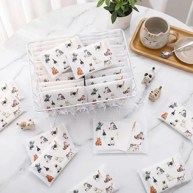 Alt view image 4 of 7 - 50 Pack Sweet Cat Life Pocket Tissue Gifts Bulk Cat Tissues Travel Packs Bulk Brochure Disposable 3 Ply Wallet Facial Napkin for Baby Shower Birthday Home Table Party Supplies