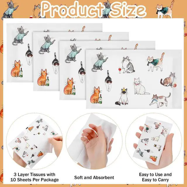 Alt view image 3 of 7 - 50 Pack Sweet Cat Life Pocket Tissue Gifts Bulk Cat Tissues Travel Packs Bulk Brochure Disposable 3 Ply Wallet Facial Napkin for Baby Shower Birthday Home Table Party Supplies