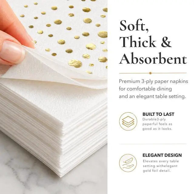 Alt view image 2 of 7 - Gold Dinner Napkins, 100 White and Gold Napkins for Wedding