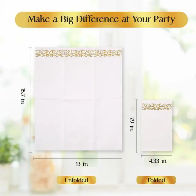 Alt view image 3 of 7 - 200 Pack Paper Napkins, Soft Disposable Dinner Napkins, 3 Ply, Gold