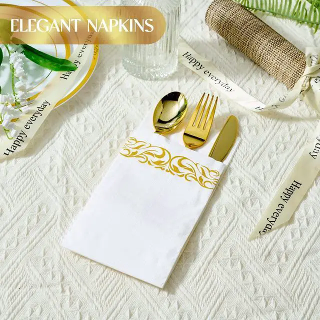 Alt view image 5 of 7 - 200 Pack Paper Napkins, Soft Disposable Dinner Napkins, 3 Ply, Gold