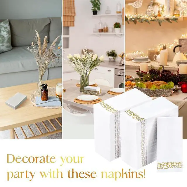 Alt view image 7 of 7 - 200 Pack Paper Napkins, Soft Disposable Dinner Napkins, 3 Ply, Gold