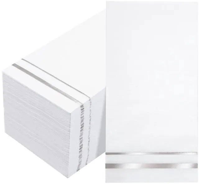 Main image of 100-Count 3-Ply disposable Napkins - Silver Paper Napkins Disposable Premium Quality - Christmas Napkins/Dinner Napkins Disposable Soft, Absorbent for Kitchen, Parties, Weddings or Events