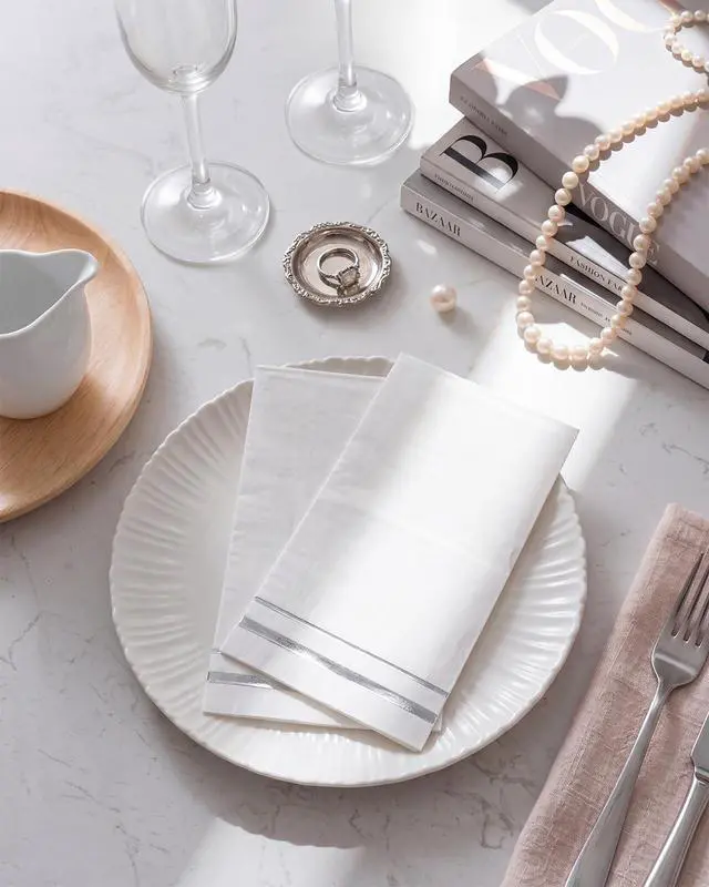 Alt view image 6 of 7 - 100-Count 3-Ply disposable Napkins - Silver Paper Napkins Disposable Premium Quality - Christmas Napkins/Dinner Napkins Disposable Soft, Absorbent for Kitchen, Parties, Weddings or Events