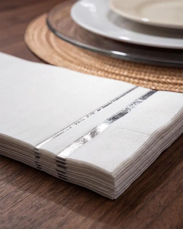 Alt view image 7 of 7 - 100-Count 3-Ply disposable Napkins - Silver Paper Napkins Disposable Premium Quality - Christmas Napkins/Dinner Napkins Disposable Soft, Absorbent for Kitchen, Parties, Weddings or Events