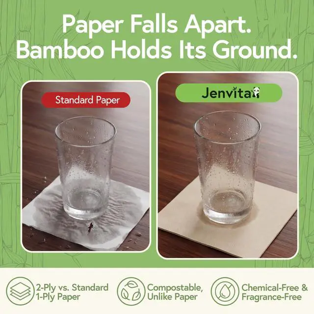 Alt view image 4 of 7 - 100% Bamboo Cocktail Napkins, 2 Ply, 50 Pack, 4.5 x 4.5 Inch | FSC Certified, Biodegradable, Disposable, Drink Napkins, Party, Home, Commercial Use