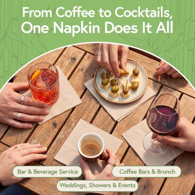 Alt view image 6 of 7 - 100% Bamboo Cocktail Napkins, 2 Ply, 50 Pack, 4.5 x 4.5 Inch | FSC Certified, Biodegradable, Disposable, Drink Napkins, Party, Home, Commercial Use