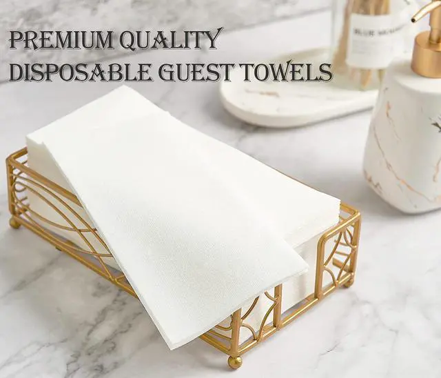 Alt view image 3 of 7 - 100 Disposable Bathroom Napkins, Linen-Feel Paper Guest Towels, Soft and Absorbent Paper Hand Towels Party Napkins for Bathroom, Kitchen, Dinner, or Event, White, 12" x 17"