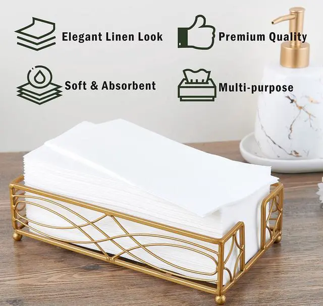 Alt view image 5 of 7 - 100 Disposable Bathroom Napkins, Linen-Feel Paper Guest Towels, Soft and Absorbent Paper Hand Towels Party Napkins for Bathroom, Kitchen, Dinner, or Event, White, 12" x 17"
