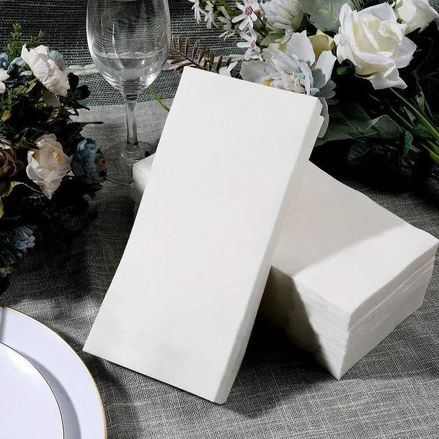 Alt view image 6 of 7 - 100 Disposable Bathroom Napkins, Linen-Feel Paper Guest Towels, Soft and Absorbent Paper Hand Towels Party Napkins for Bathroom, Kitchen, Dinner, or Event, White, 12" x 17"