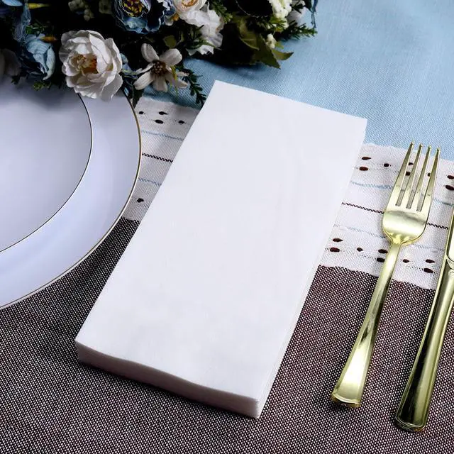 Alt view image 7 of 7 - 100 Disposable Bathroom Napkins, Linen-Feel Paper Guest Towels, Soft and Absorbent Paper Hand Towels Party Napkins for Bathroom, Kitchen, Dinner, or Event, White, 12" x 17"