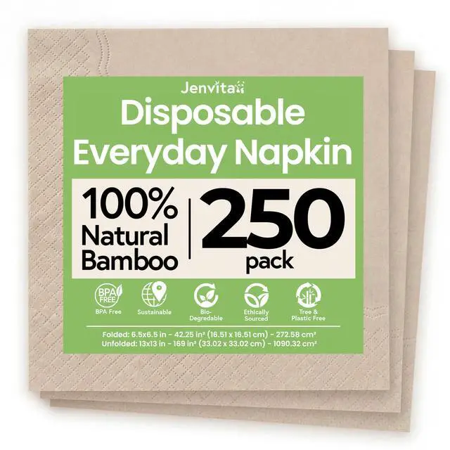 Main image of Everyday 100% Bamboo Compostable Napkins Disposable 250-Pack | Table Napkins Disposable for Lunch, Dinner,Events & Entertaining | 2-Ply FSC Certified | Compostable Paper Towels | 6.5 x 6.5Inch