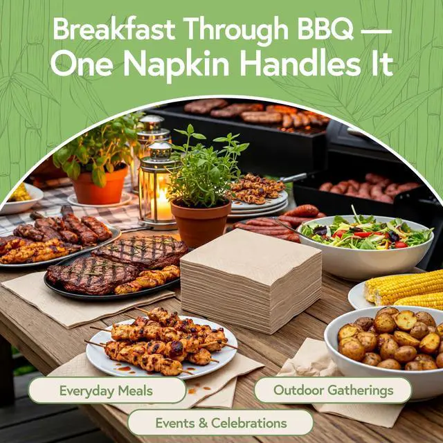 Alt view image 6 of 7 - 100% Bamboo Napkins, 2-Ply, 50 Pack, 6.5 x 6.5 Inch, Biodegradable | 2-Ply, FSC Certified, Disposable, Lunch, Dinner, Events, Occasions, Entertaining, Paper Towels