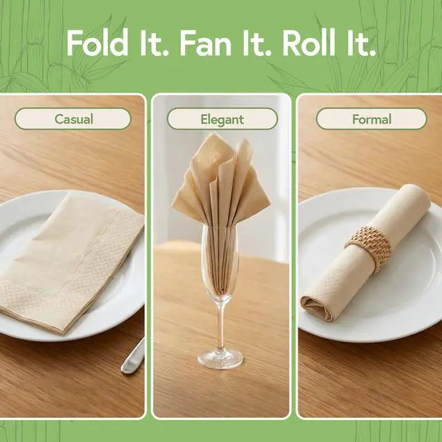 Alt view image 7 of 7 - 100% Bamboo Napkins, 2-Ply, 50 Pack, 6.5 x 6.5 Inch, Biodegradable | 2-Ply, FSC Certified, Disposable, Lunch, Dinner, Events, Occasions, Entertaining, Paper Towels