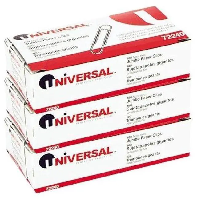 Main image of Nonskid Paper Clips, Wire, Jumbo, Silver-100 ct, 3 pk