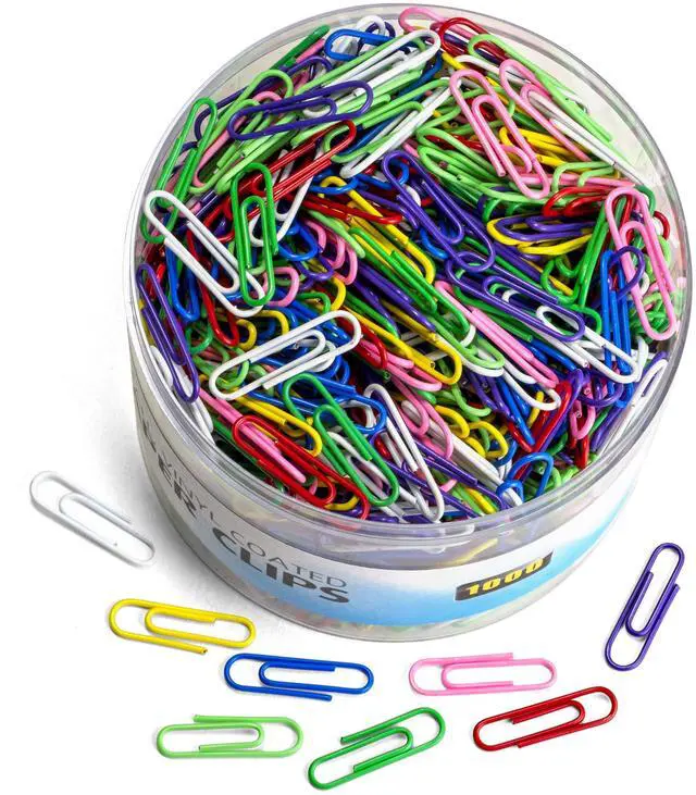 Main image of Vinyl Coated #2 Paper Clips, Assorted Colors, Tub of 1000 (97634)