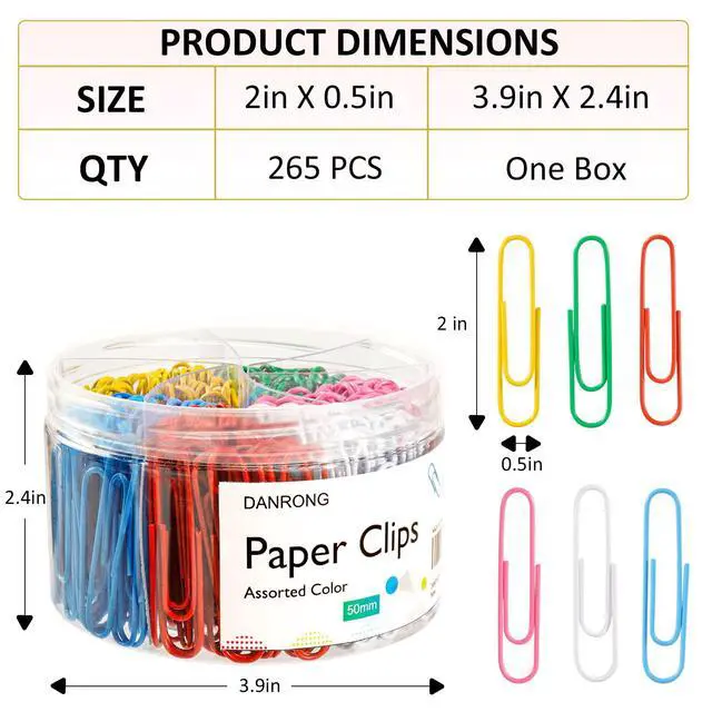 Alt view image 2 of 7 - Jumbo Paper Clips,265 PCS (2 Inch) Large Paperclips Colorful Clips for Paperwork Ideal for Home, School and Office Use Colored