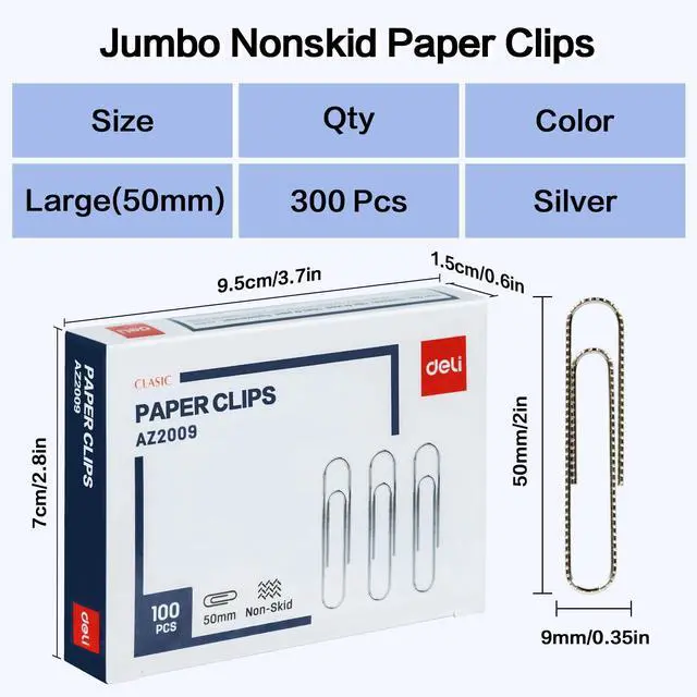 Alt view image 2 of 6 - Jumbo Paper Clips Nonskid, 3 Boxes of 100 Each, Silver