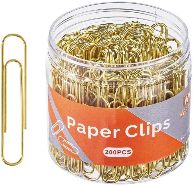 Main image of Gold Paper Clips, 200 Count Large Size, 2 Inch Jumbo Paperclips, Stylish Gold-Plated Paper Clip