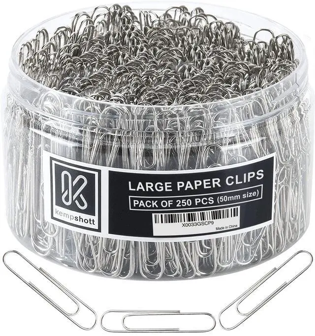 Main image of 250 Large Paper Clips Smooth, Jumbo Paper Clips for Paperwork Ideal for Home, School and Office Use (Large, Silver)