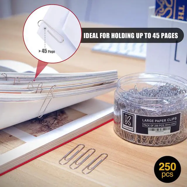 Alt view image 3 of 7 - 250 Large Paper Clips Smooth, Jumbo Paper Clips for Paperwork Ideal for Home, School and Office Use (Large, Silver)