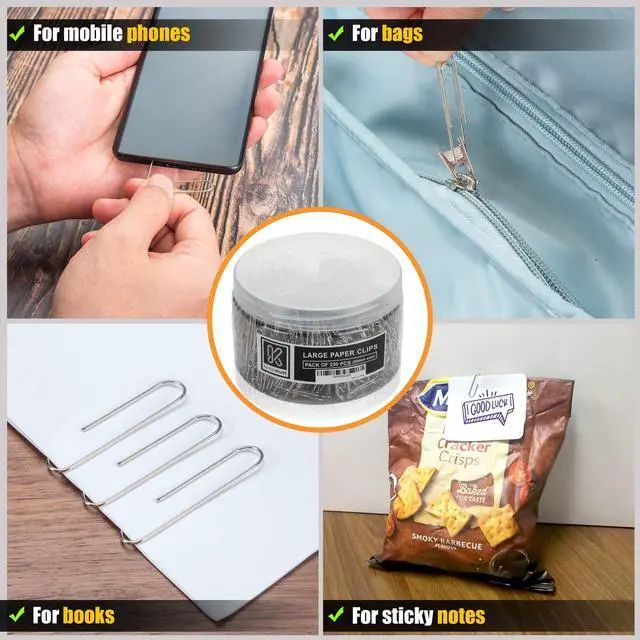 Alt view image 5 of 7 - 250 Large Paper Clips Smooth, Jumbo Paper Clips for Paperwork Ideal for Home, School and Office Use (Large, Silver)