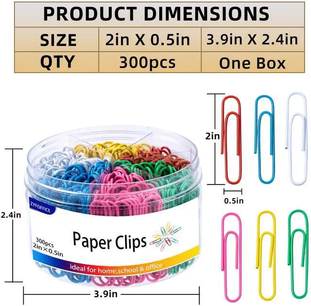 Alt view image 2 of 6 - Colored Jumbo Paper Clips, 2 Inch (50mm), 300PCS