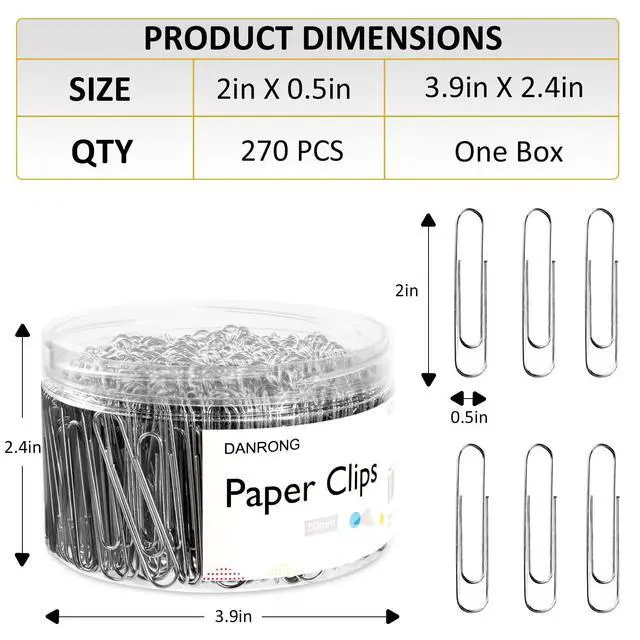 Alt view image 2 of 7 - Silver Jumbo Paper Clips, 270pcs 2 Inch (50 mm) Paper Clip, Large Paperclips Great for Office School and Personal Use(2 in, Silver)