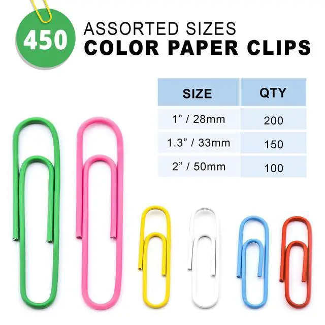 Alt view image 2 of 7 - 450 Color Paper Clips Assorted Sizes Small, Medium and Large Paper Clips for Paperwork Ideal for Home, School and Office Use (Assorted, Multicolored)