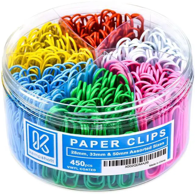 Main image of 450 Color Paper Clips Assorted Sizes Small, Medium and Large Paper Clips for Paperwork Ideal for Home, School and Office Use (Assorted, Multicolored)
